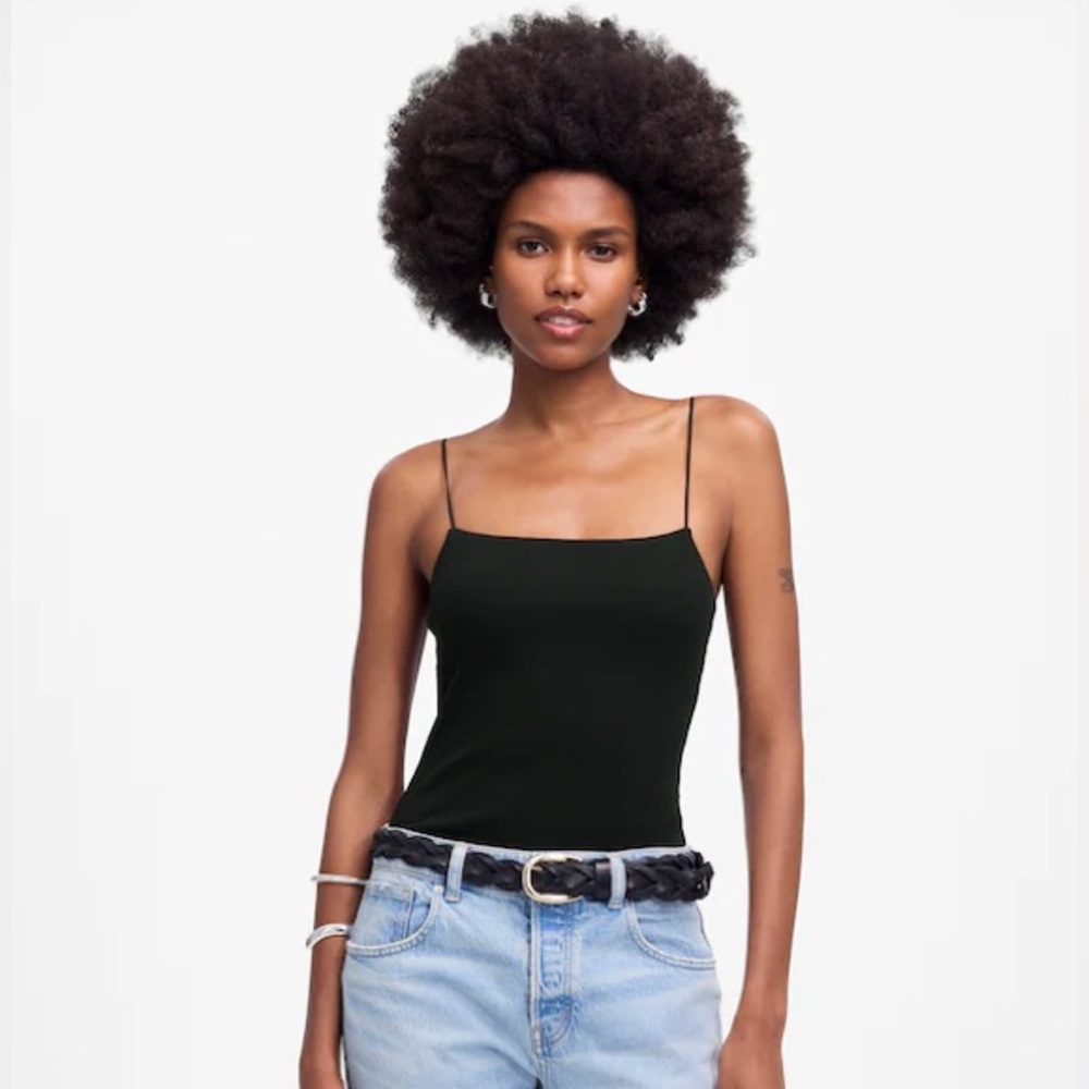 Madewell women’s Squareneck Tank Top ribbed black spaghetti straps Size L NWT